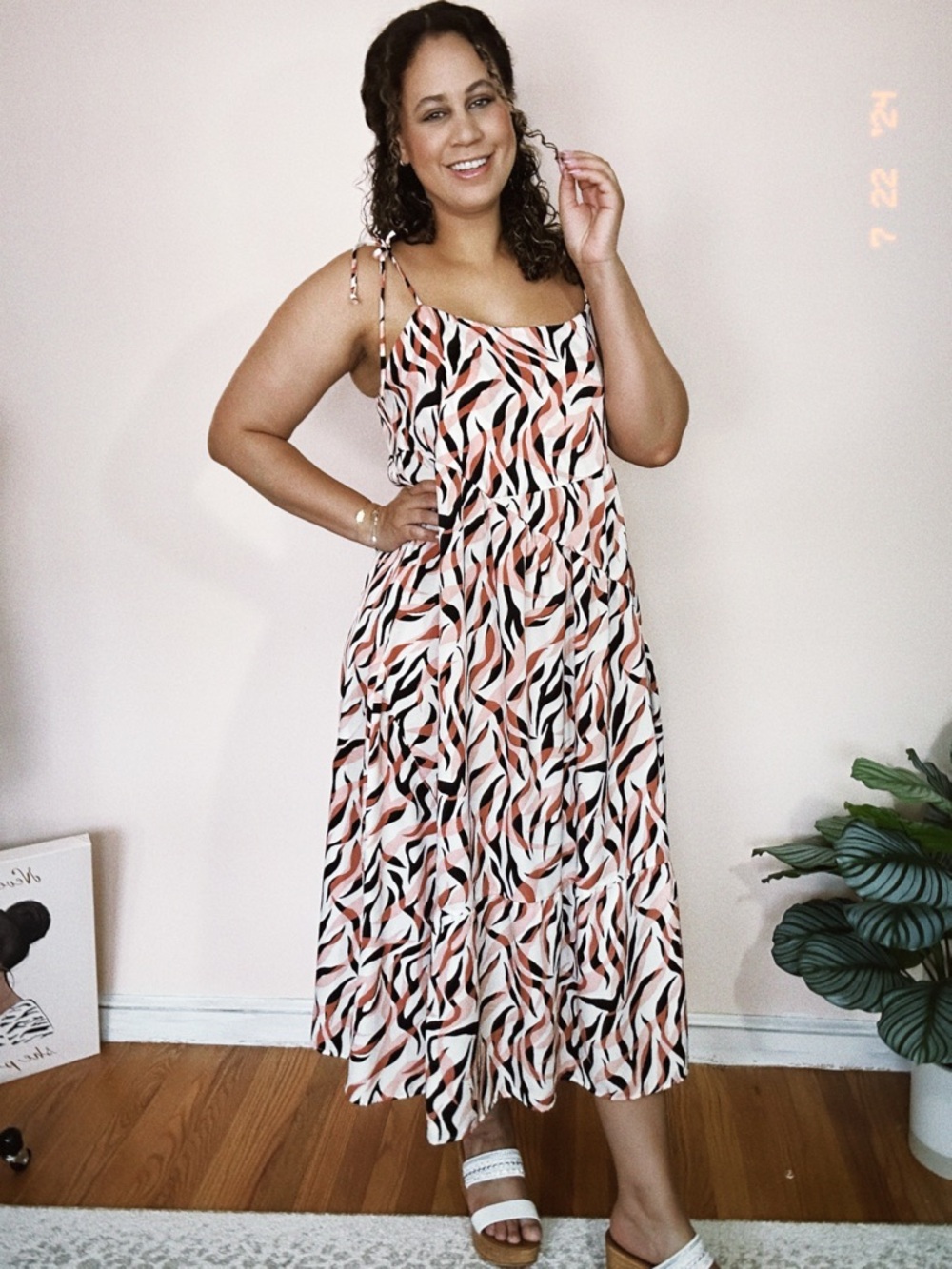 Women’s Zebra-Print Tie-Strap Midi Dress